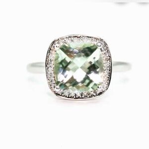 Light Mint Prasiolite & Diamond 14K White Gold Ring